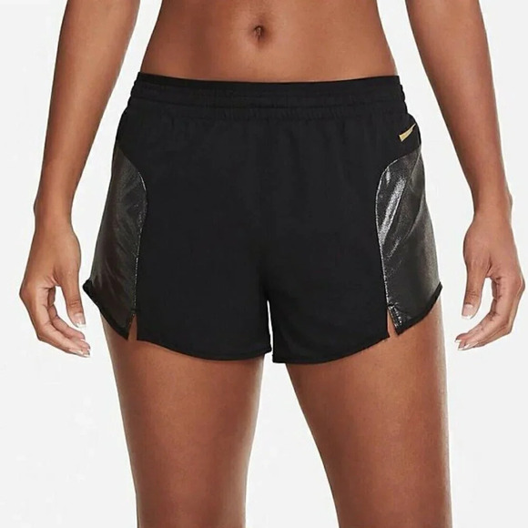 NIKE Women's Clash Tempo Luxe Lined Running Shorts Black Silver Size M - Picture 2 of 9